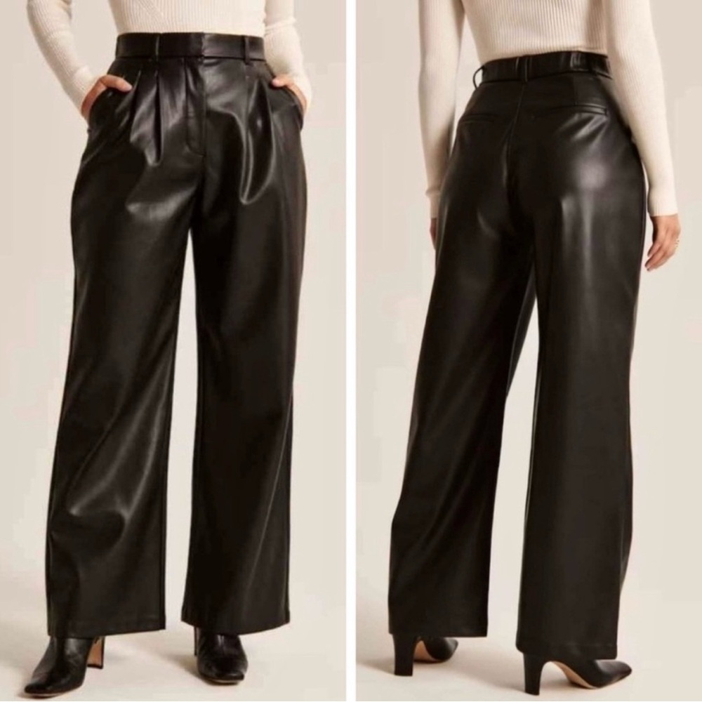 NWT Abercrombie & Fitch Black Curve Love Vegan Leather Wide Leg Pants Small New